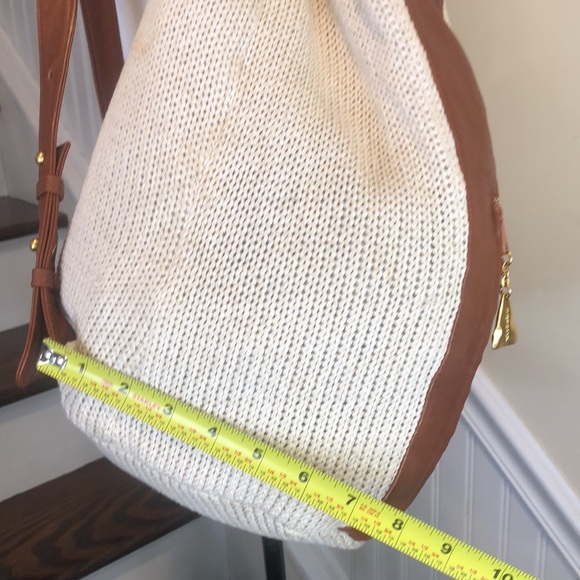 SHARIF AMERICANA Knit Leather Accent Drawstring Bucket Backpack Sling Bag - Picture 9 of 17